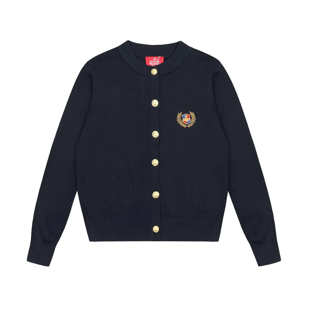 VIVI125 vivienne west wood Vivienne handsome preppy style wool metal button cardigan with huge upper body and beautiful size: S -M- L Color: navy blue gray
